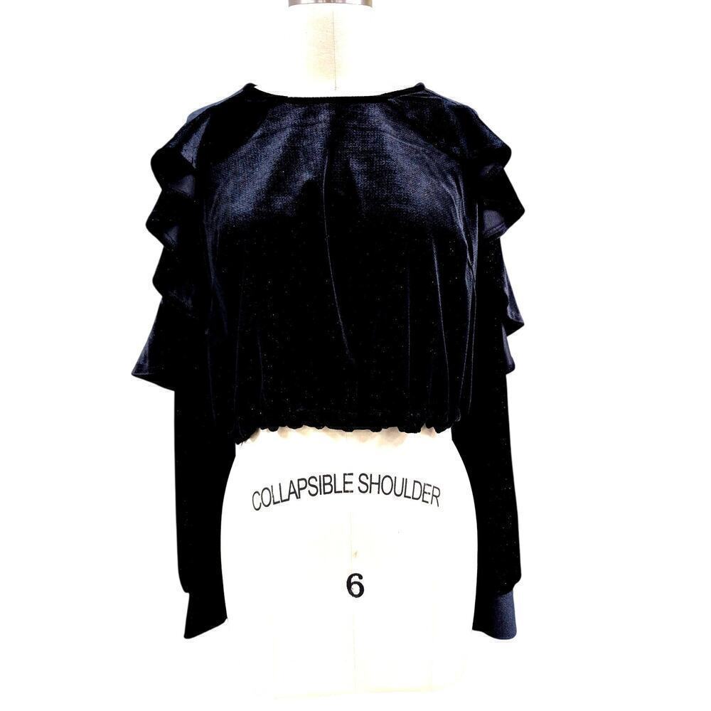 Roberta Biagi Italy Itblack Velvet Shimmer Poly Blend Ls Middy Top Sz M
